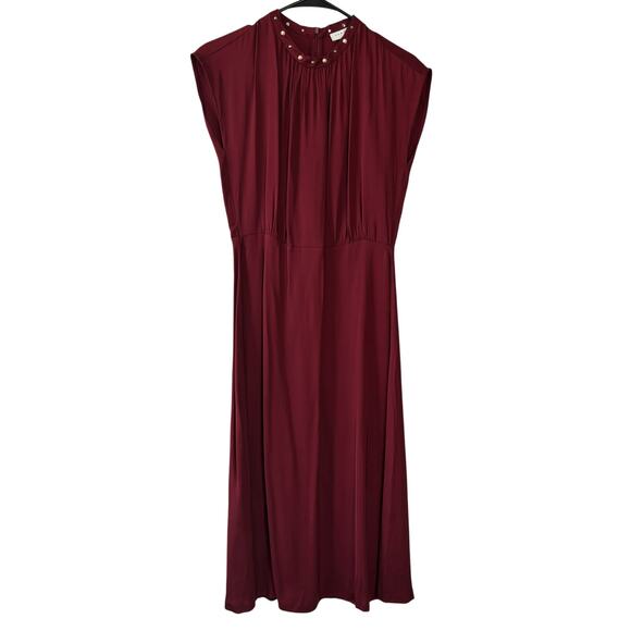 Sandro Conique Merlot Burgundy Embellished Neckline Midi Dress Women’s EU 36 - Picture 3 of 11